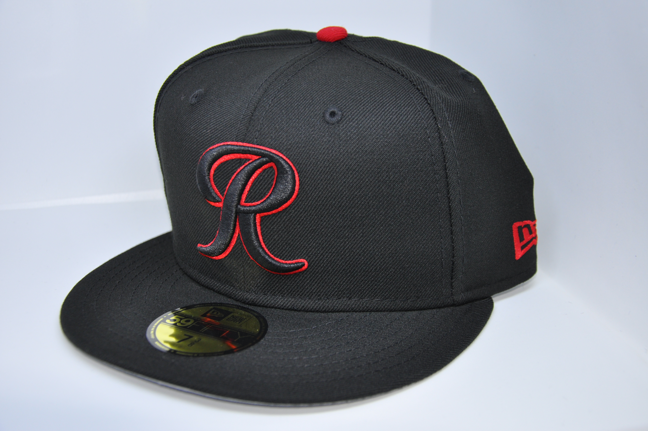 Tacoma Rainiers New Era All Black With Red Outline Around The Letter R 59fifty Fitted Hat Hatstop